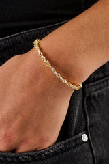 Mixed Shape Tennis Bangle - 4mm - Gold