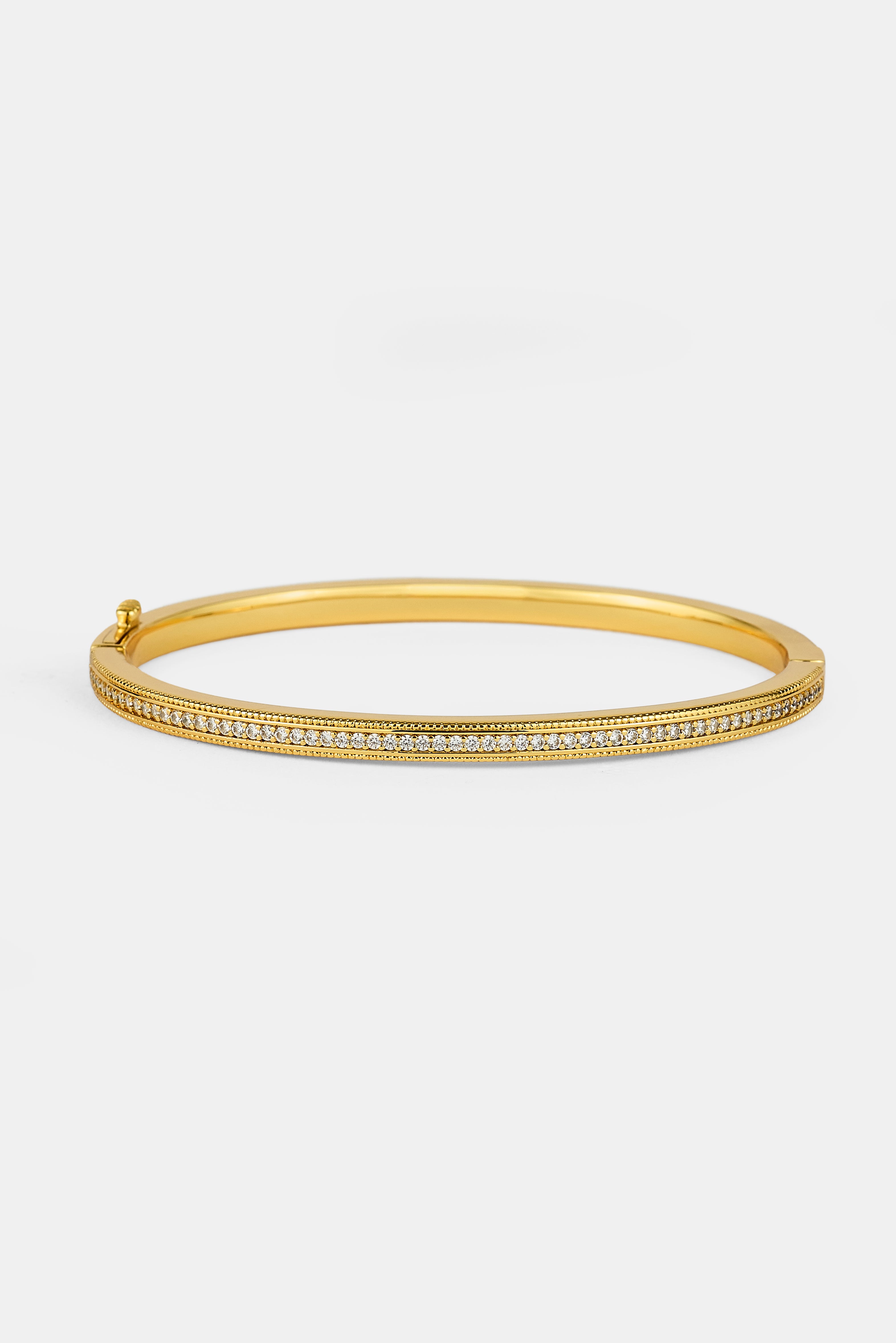 Polished & Iced Band Bangle - 4mm - Gold