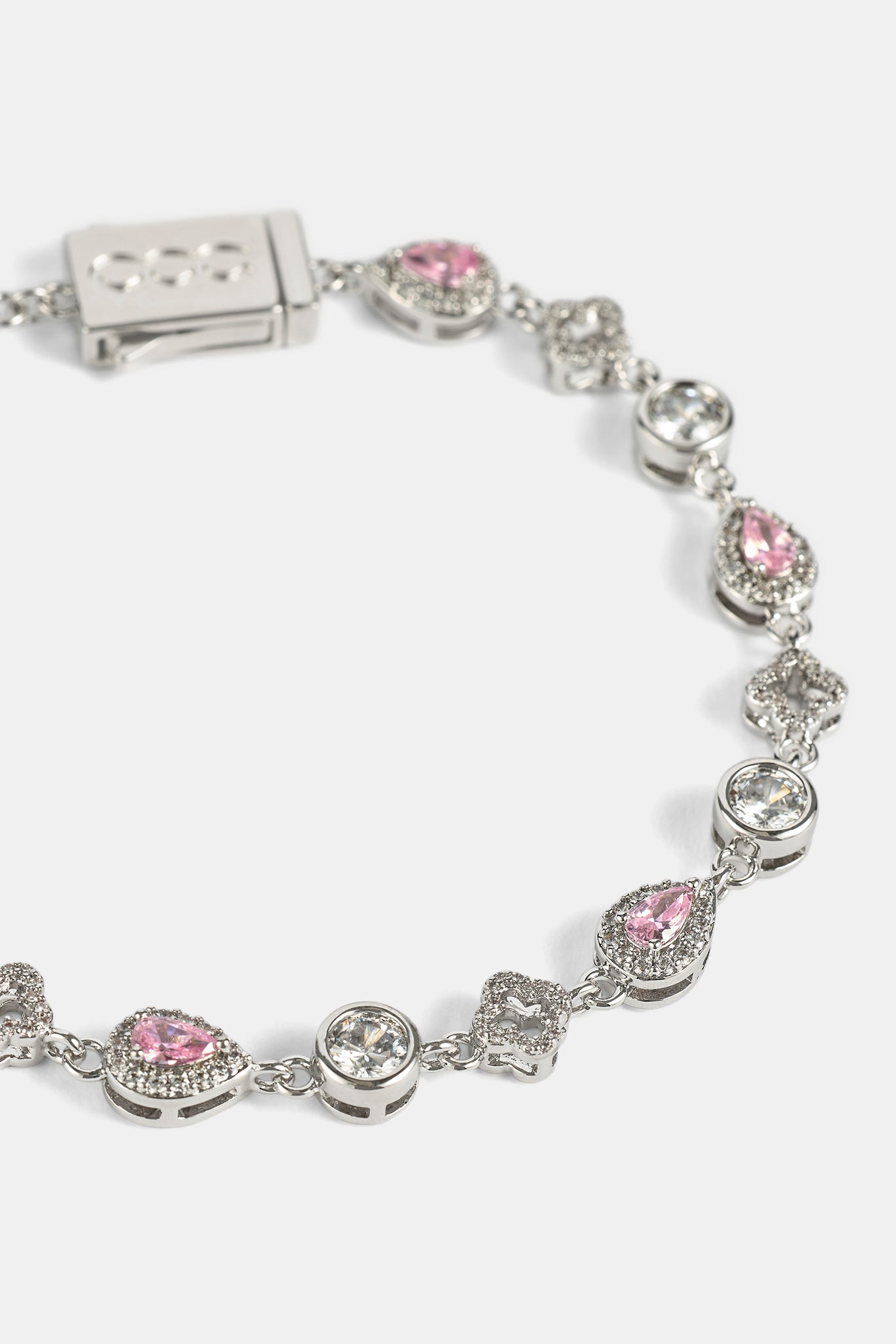 Pink Motif & Gemstone Bracelet - 6mm - White