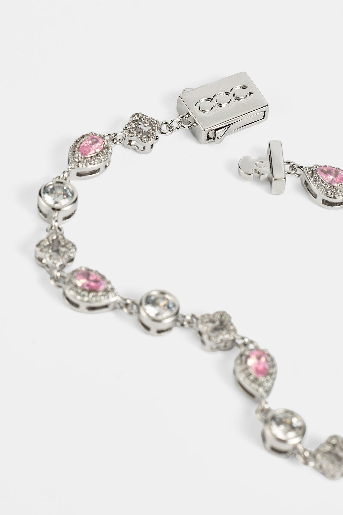 Pink Motif & Gemstone Bracelet - 6mm - White