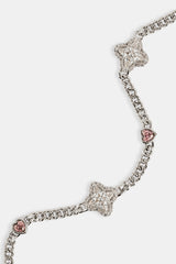 Iced Motif & Heart Cuban Bracelet - 8mm - White