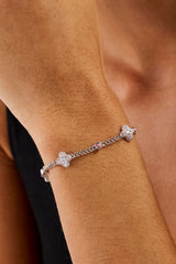 Iced Motif & Heart Cuban Bracelet - 8mm - White