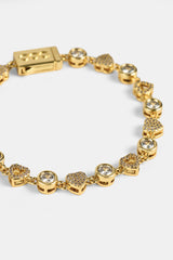 Iced & Polished Heart Multigem Bracelet - 6mm - Gold