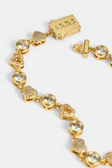Iced & Polished Heart Multigem Bracelet - 6mm - Gold