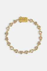 Iced & Polished Heart Multigem Bracelet - 6mm - Gold