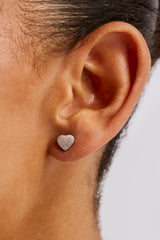 Iced Heart Stud Earrings - 10mm - White