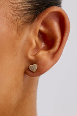 Iced Heart Stud Earrings - 10mm - Gold