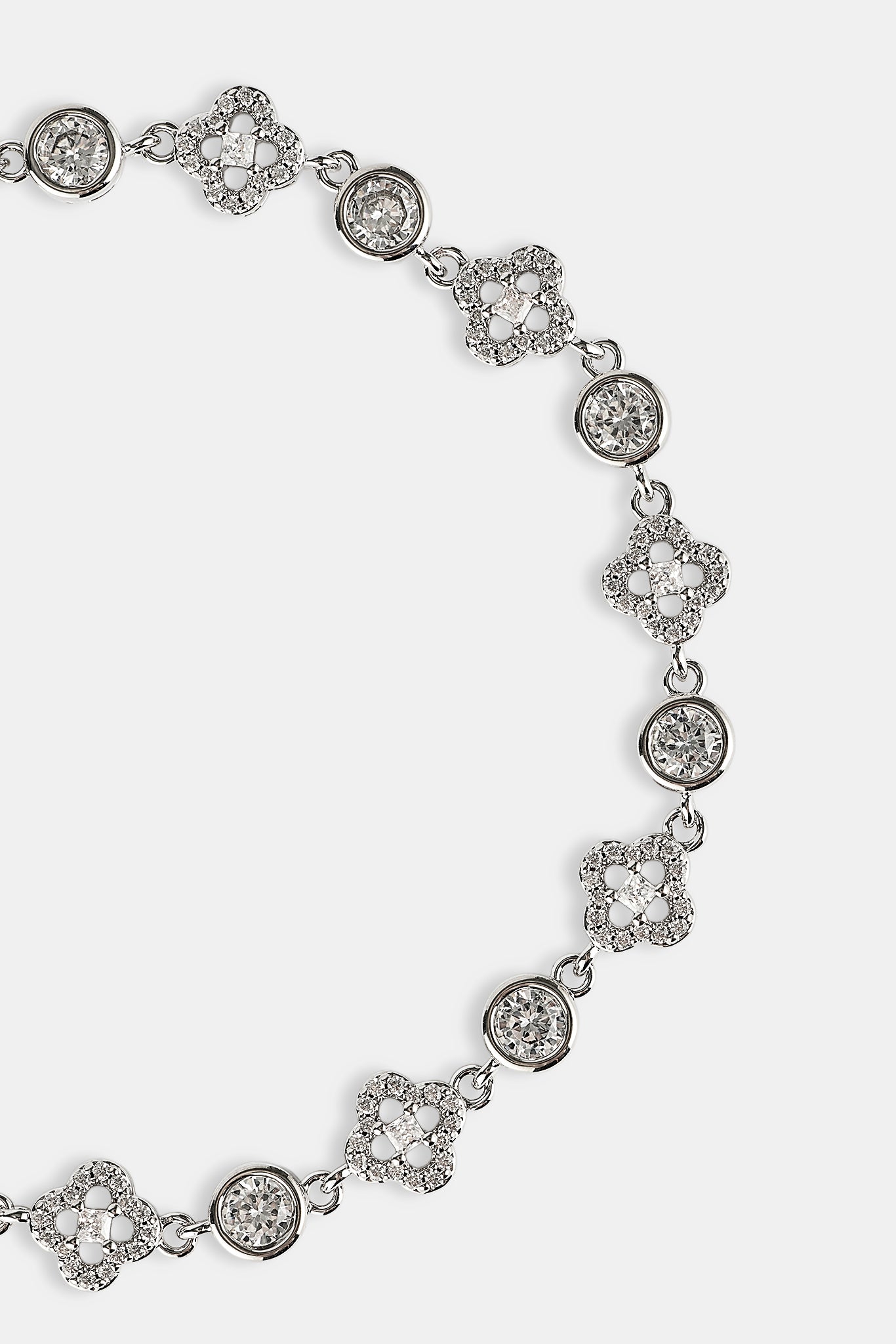 Iced Motif & Round Gemstone Bracelet - 8mm - White