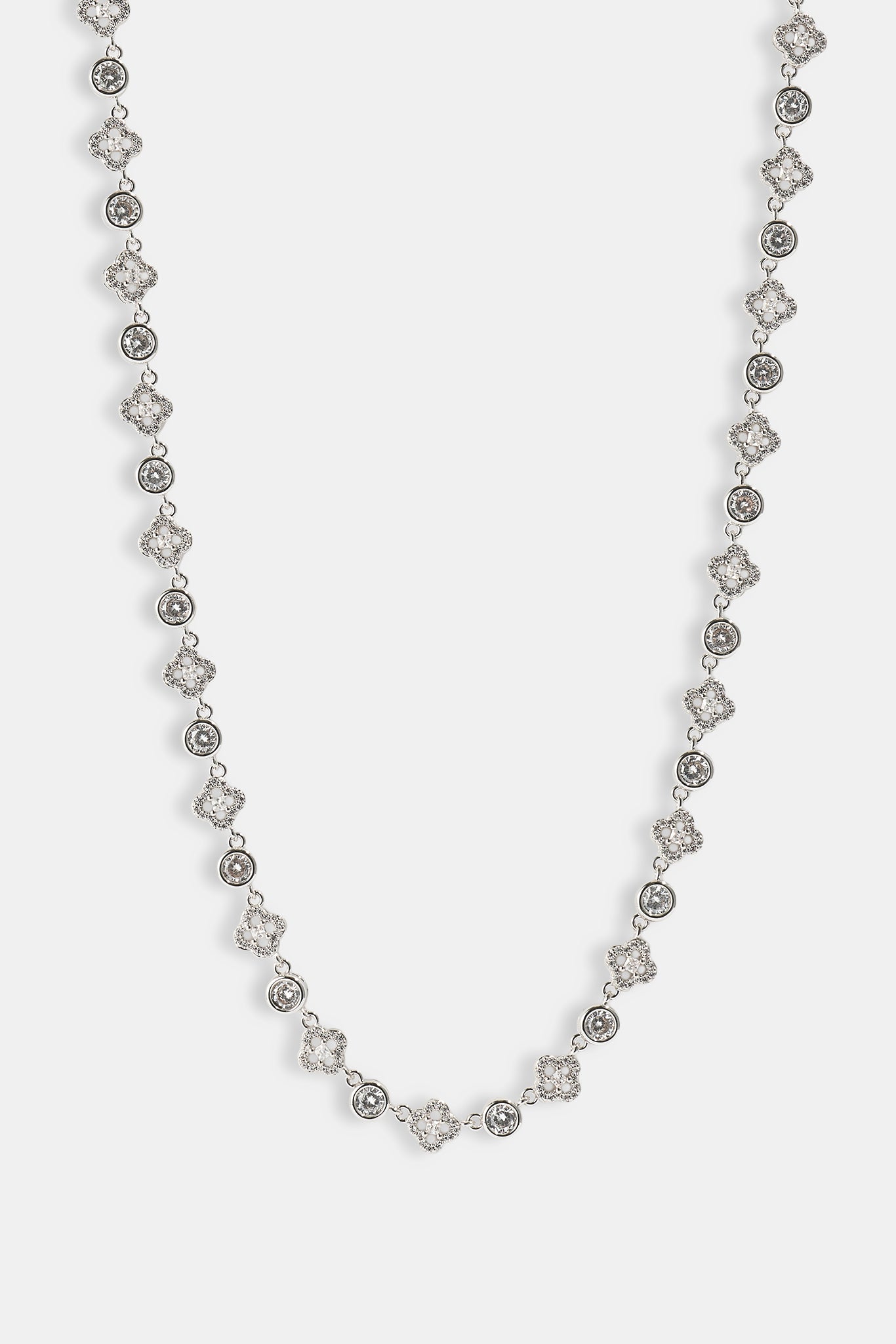 Iced Motif & Round Gemstone Chain - 8mm - White