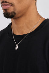 Mens Iced Padlock & Key Necklace - 15mm - White