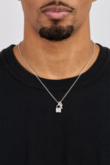 Mens Iced Padlock & Key Necklace - 15mm - White