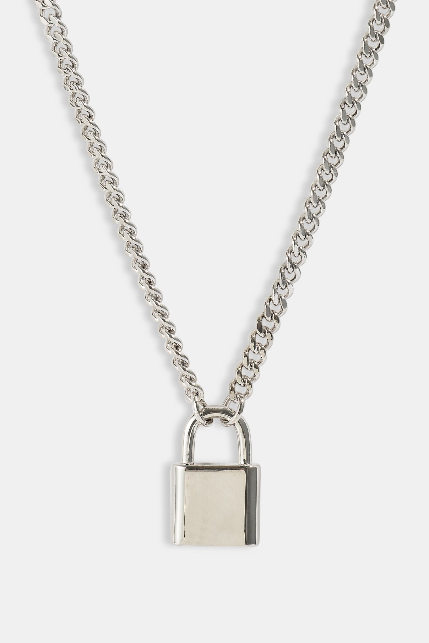 Polished Padlock Pendant Necklace - 15mm - White | Mens Necklaces