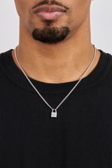 Polished Padlock Pendant Necklace - 15mm - White