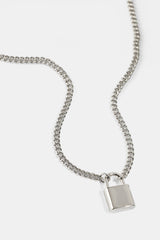 Polished Padlock Pendant Necklace - 15mm - White
