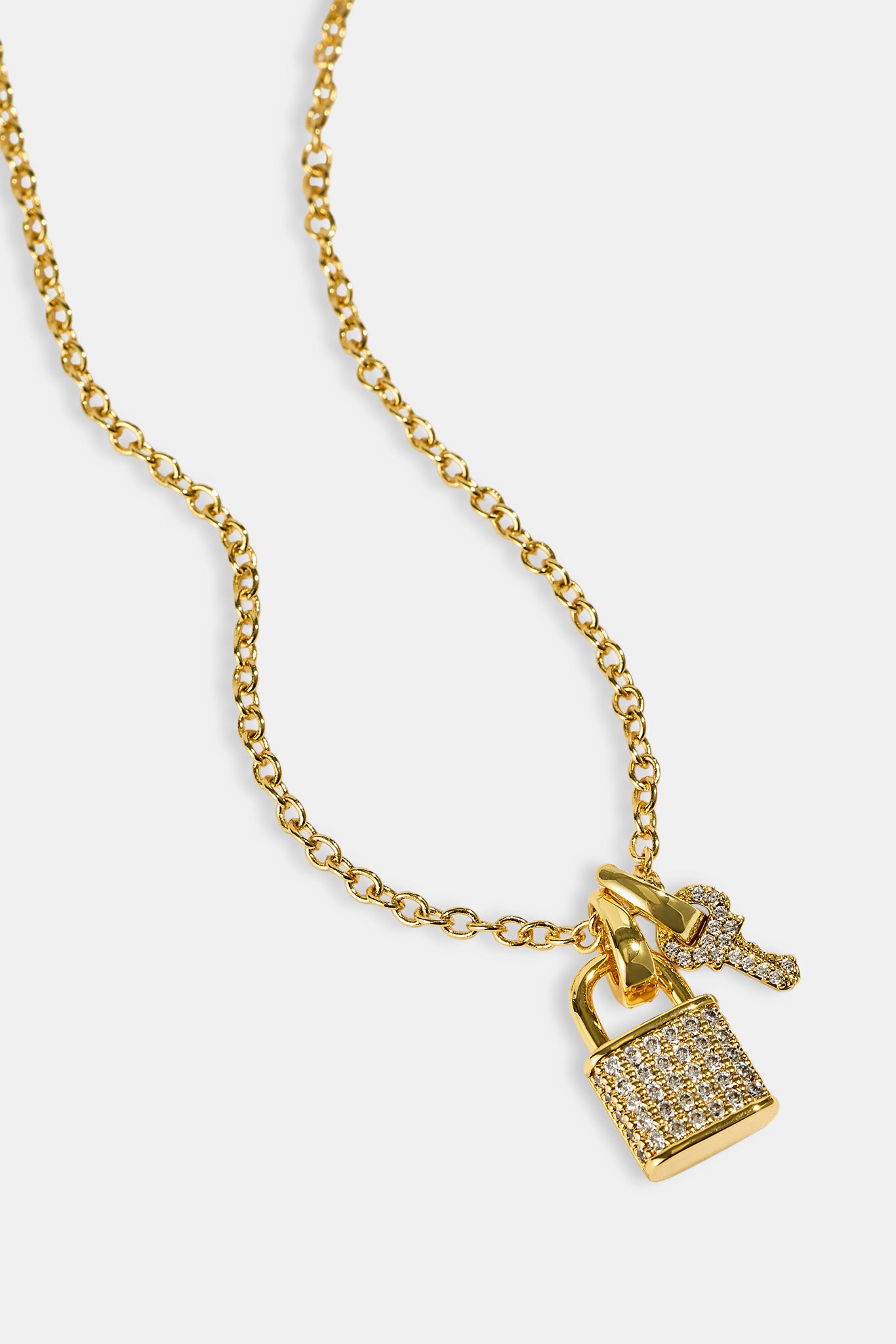 Iced Padlock & Key Necklace - 10mm - Gold | Womens Necklaces