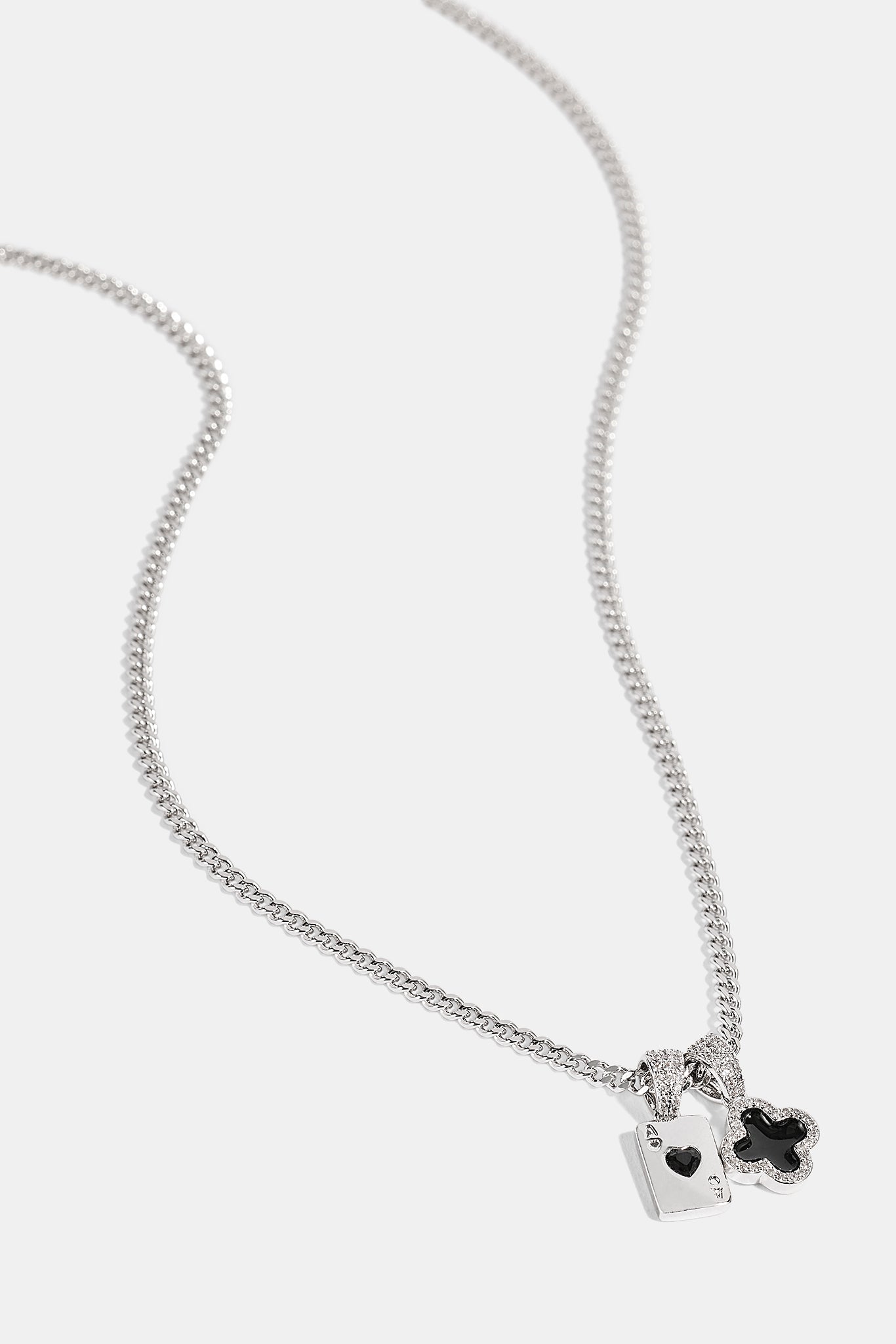 Black Motif & Gem Card Necklace - 10mm - White