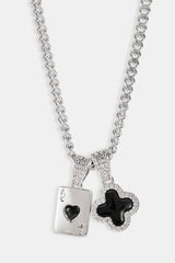 Black Motif & Gem Card Necklace - 10mm - White