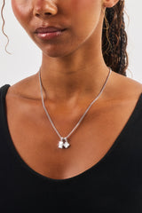 Iced Motif & Mother Of Pearl Gem Card Necklace - 10mm - White
