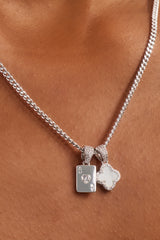 Iced Motif & Mother Of Pearl Gem Card Necklace - 10mm - White