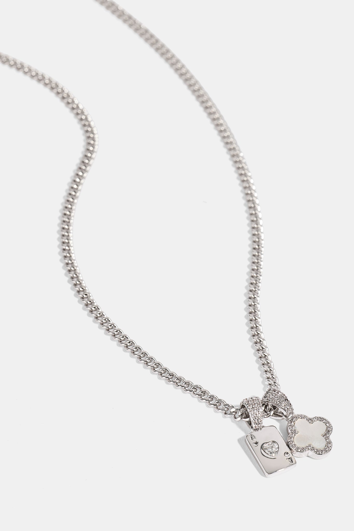 Iced Motif & Mother Of Pearl Gem Card Necklace - 10mm - White