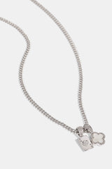 Iced Motif & Mother Of Pearl Gem Card Necklace - 10mm - White