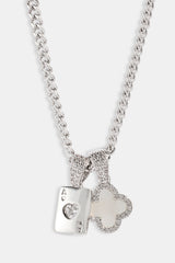 Iced Motif & Mother Of Pearl Gem Card Necklace - 10mm - White