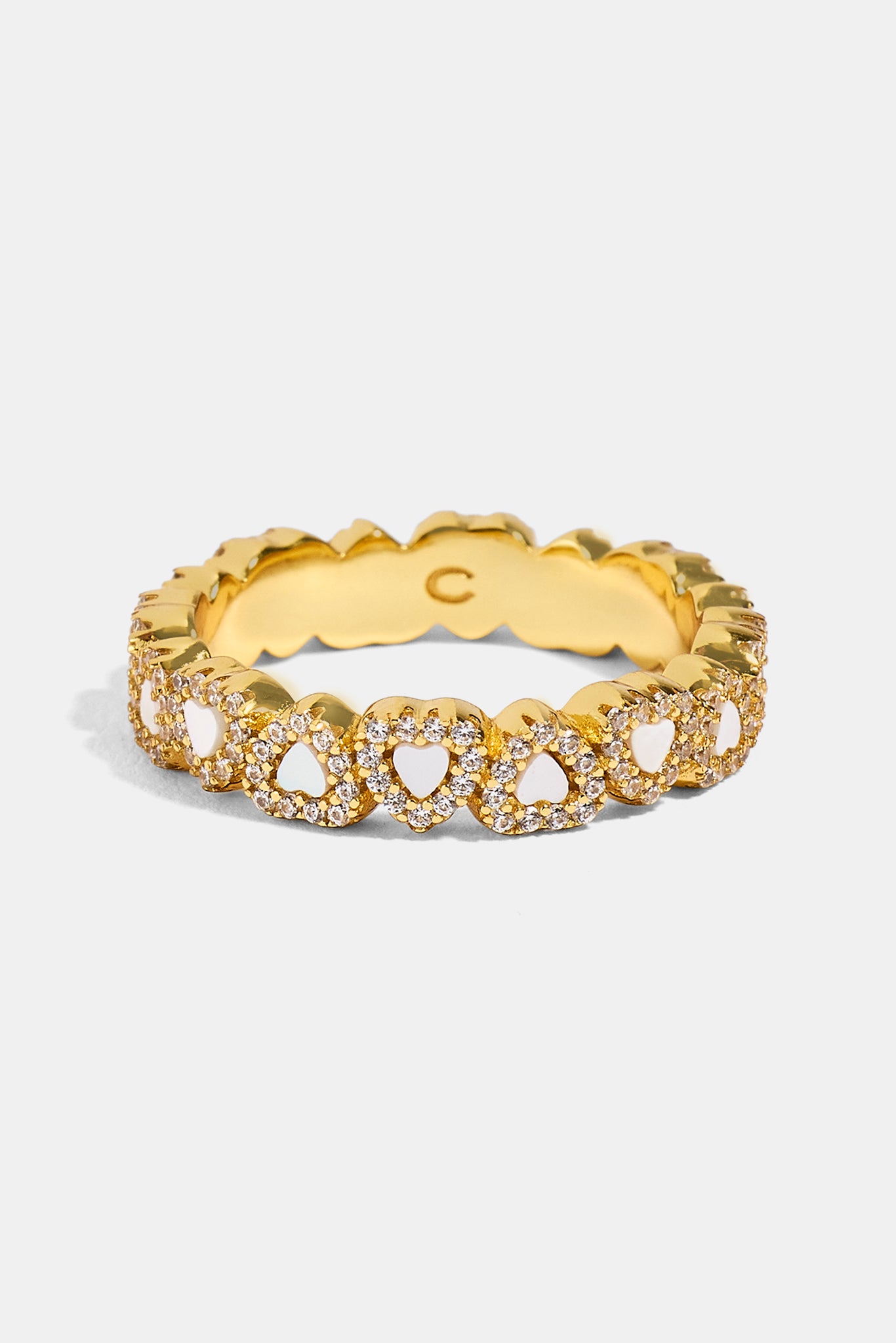 Mother Of Pearl Heart Band Ring - 5mm - Gold