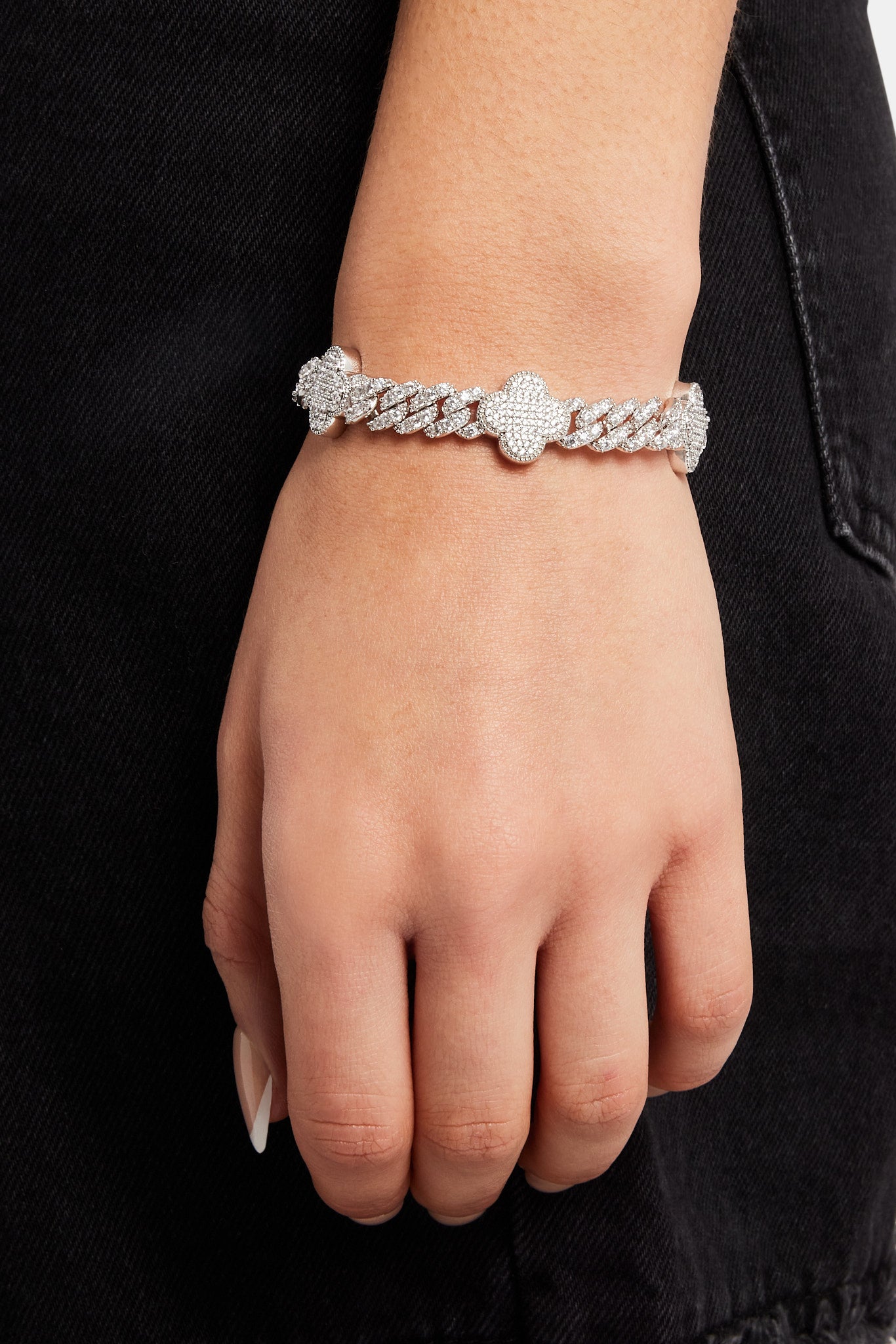 Kubanisches Armband mit Eismotiv für Damen – Weiß – 8 mm