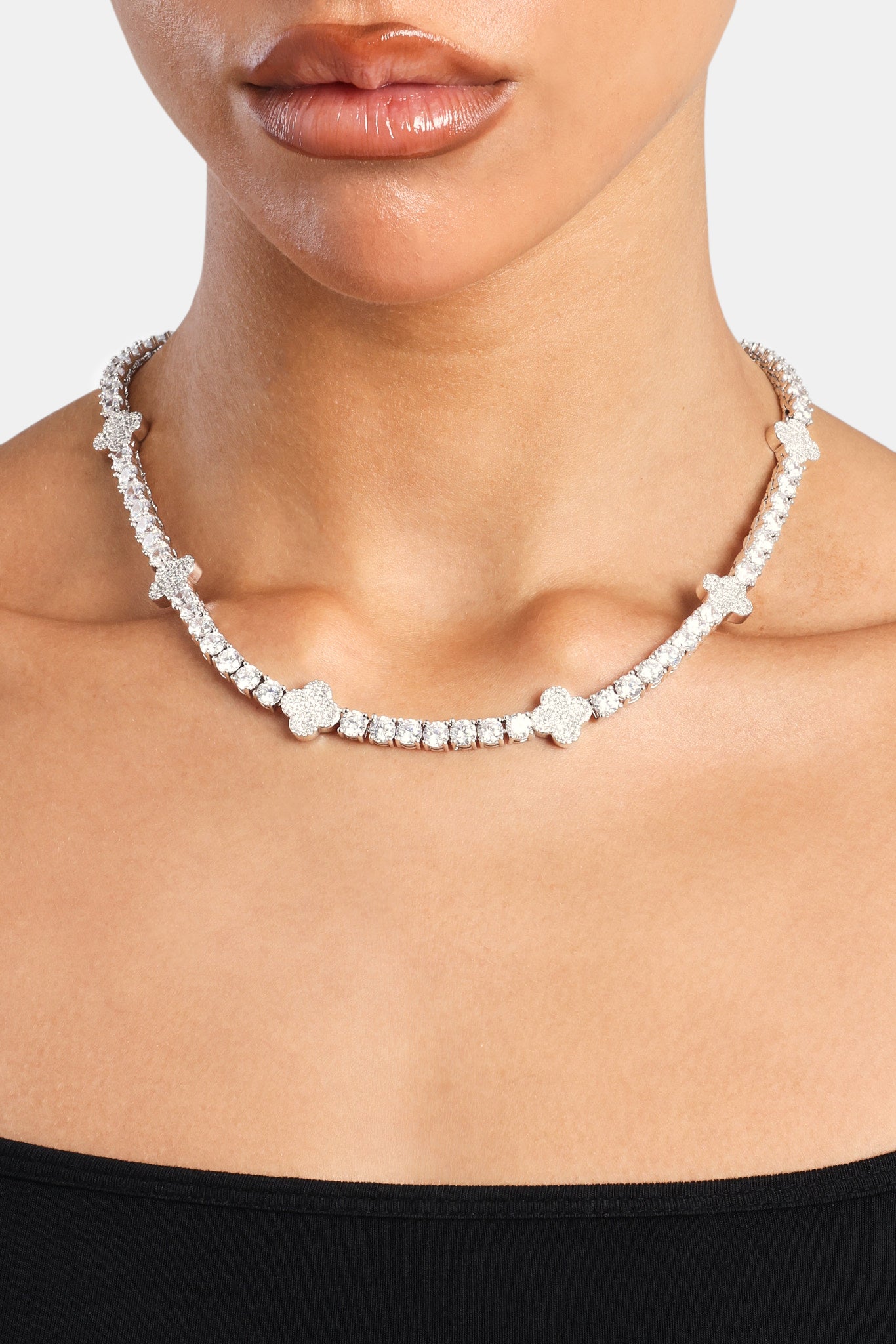 Womens Iced Motif Tennis Chain - White 5mm | Womens Chains | Shop