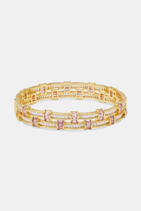 Iced Woven Pink Baguette Bangle