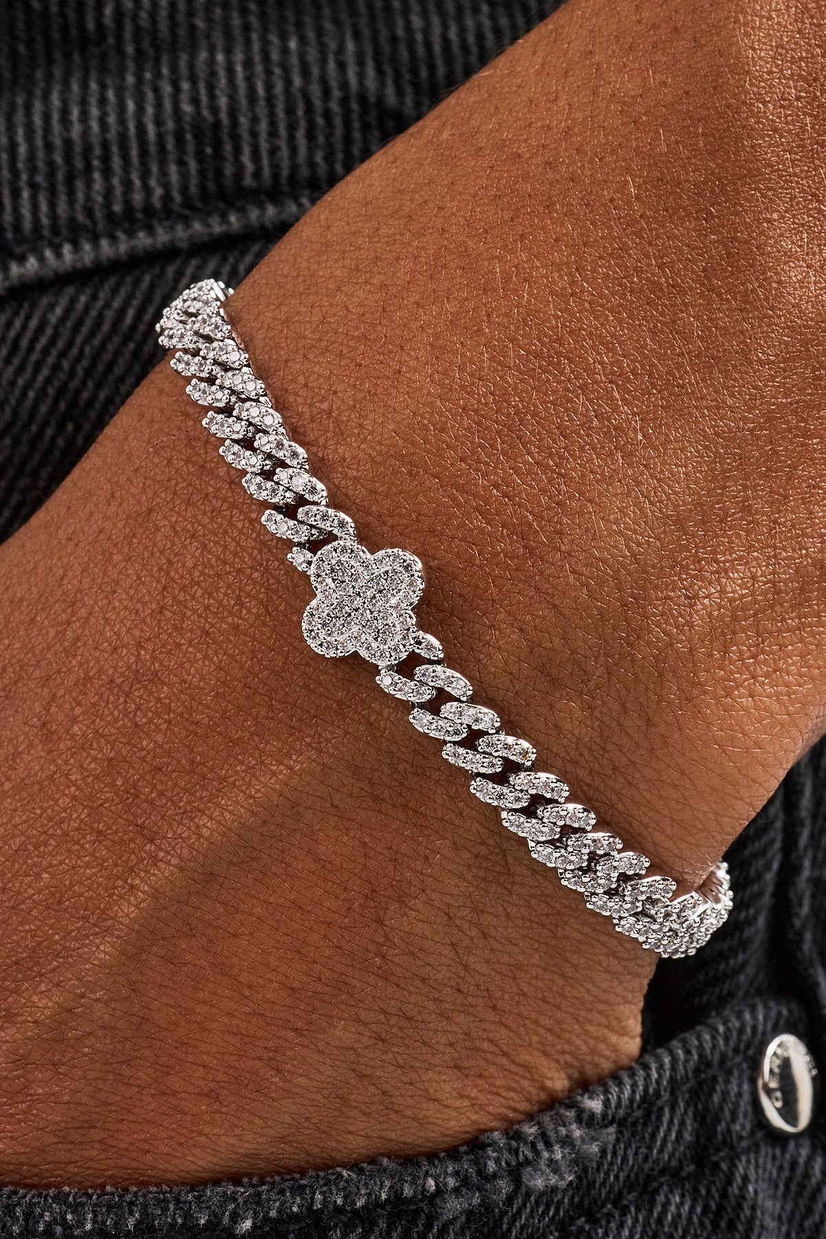 Iced Motif Cuban Link Bracelet - 5mm - White