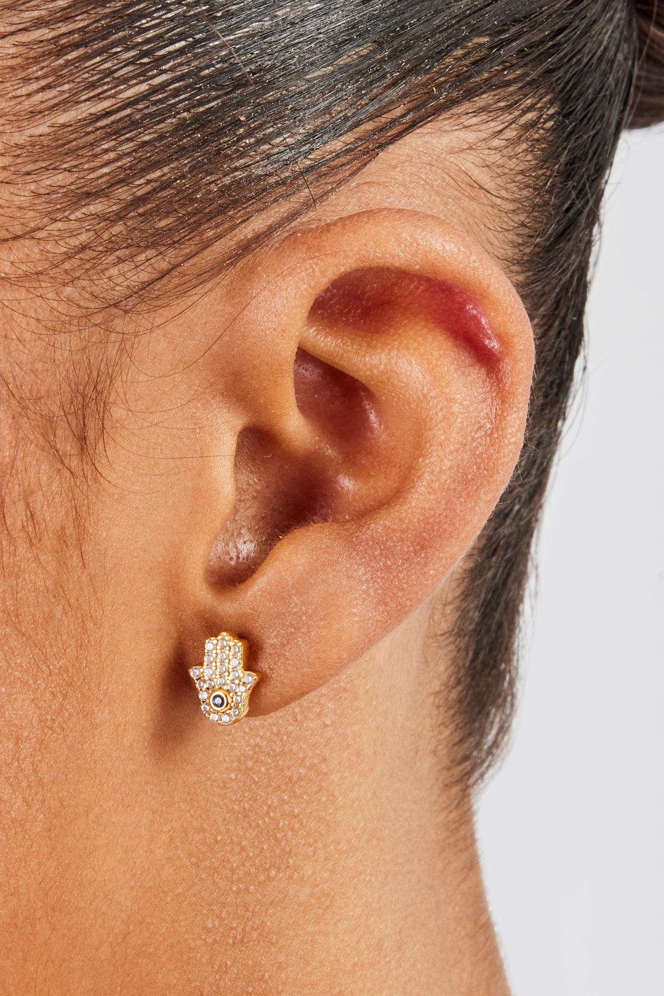 Iced Hamsa Hand Earrings - 10mm