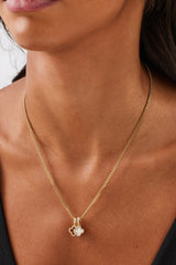 Iced & Mother Of Pearl Double Motif Necklace - 10mm - Gold