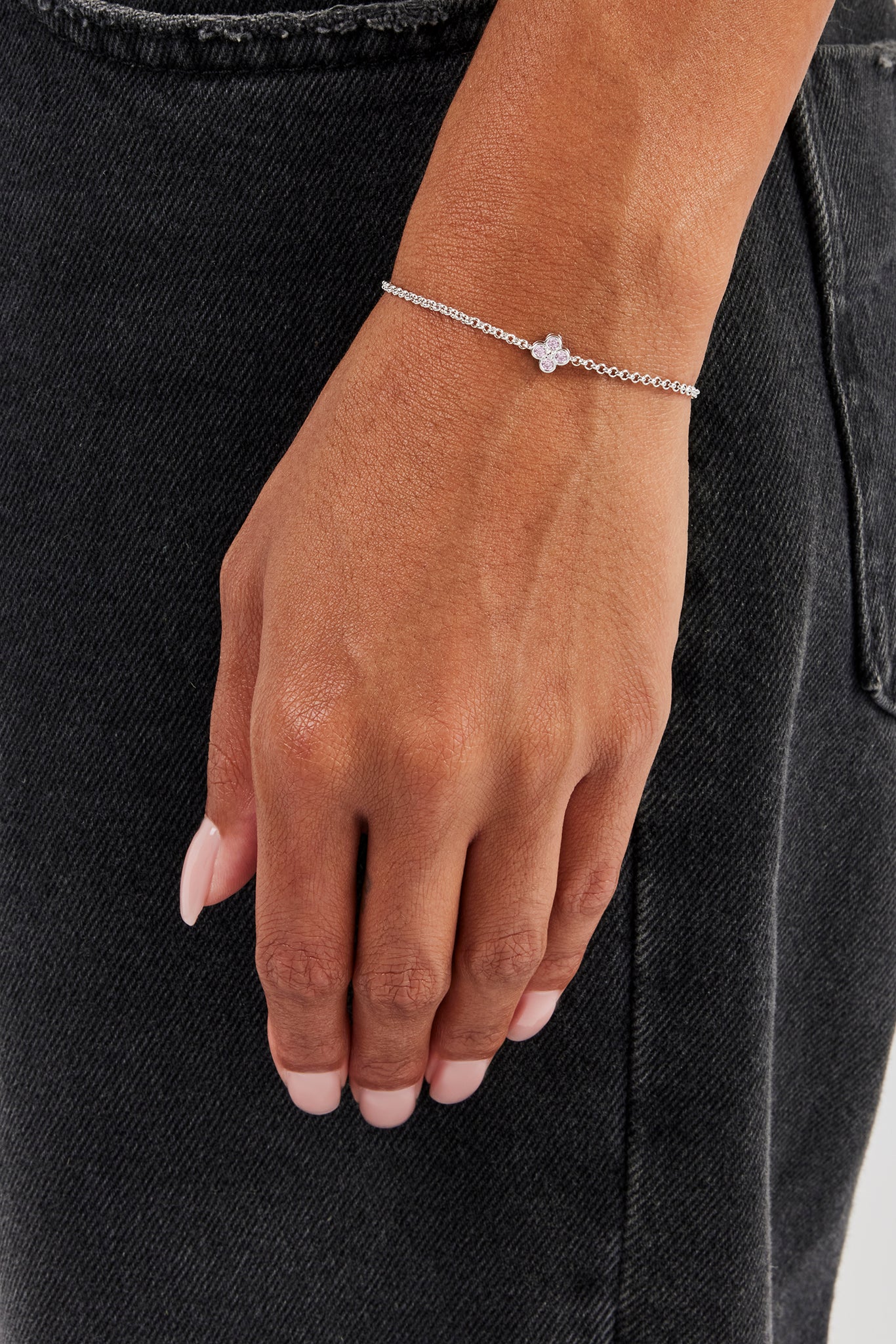 Iced Pink Motif Rolo Bracelet - 6mm - Gold