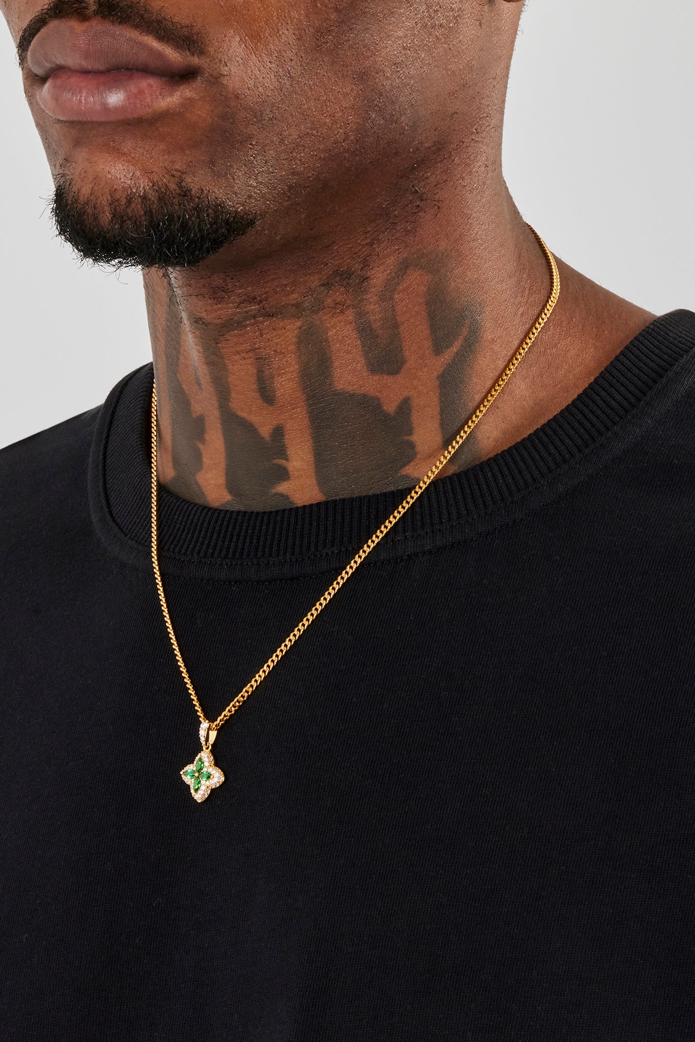Iced Green Baguette Motif Infinity Pendant - 15mm - Gold | Mens