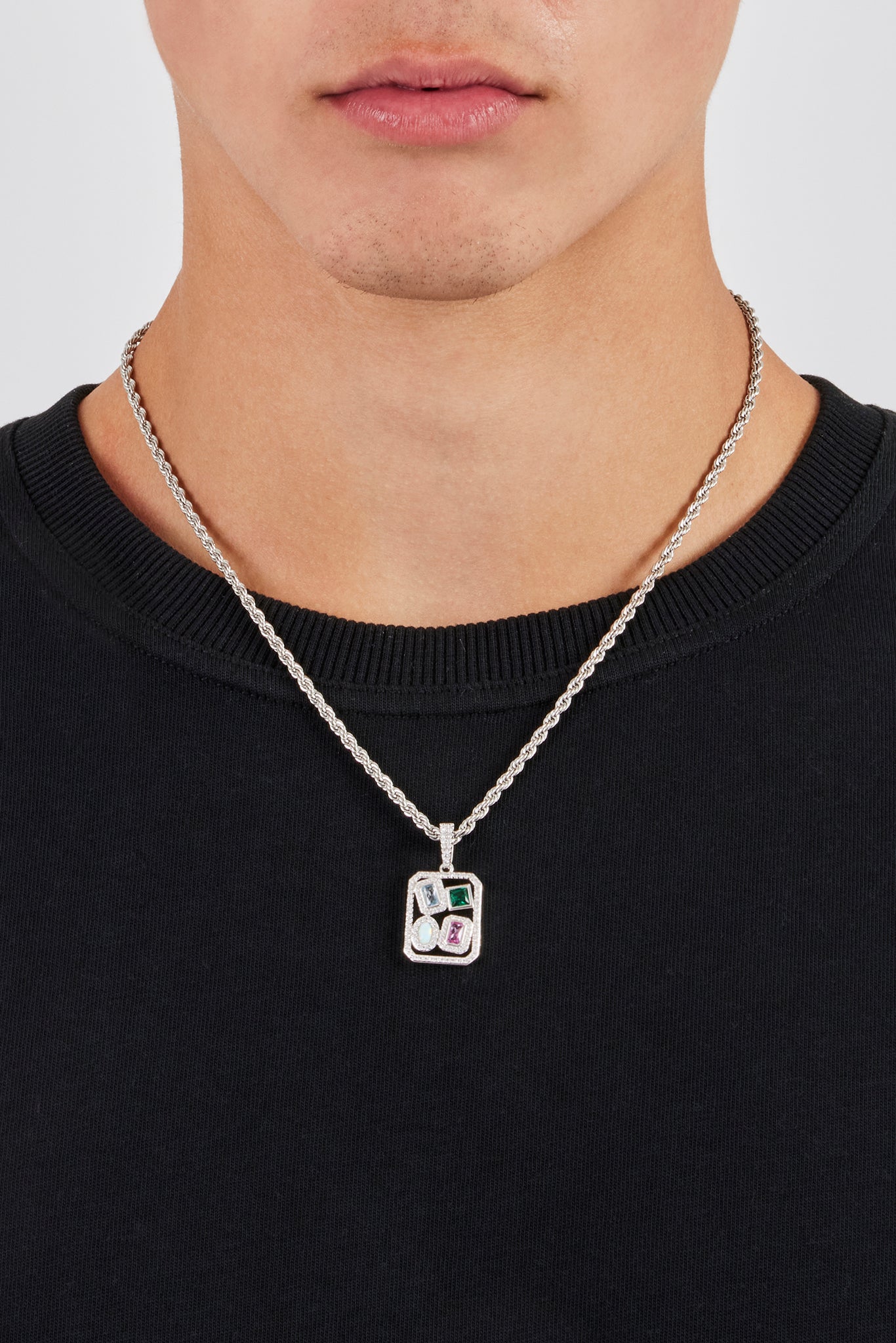 Multi Gemstone Iced Pendant - 20mm