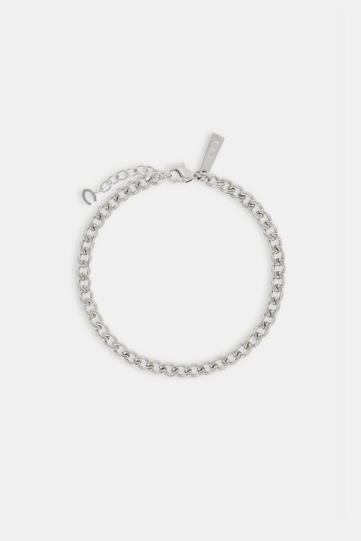 Men's Stainless Steel Curb Chain Bracelet - High Polished Silver With Cubic Zirconia (22cm / 8.66")