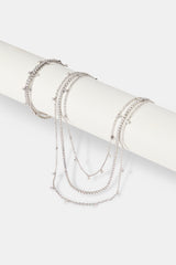 Triple Layer Iced Stone Bracelet & Chain - 5mm - White