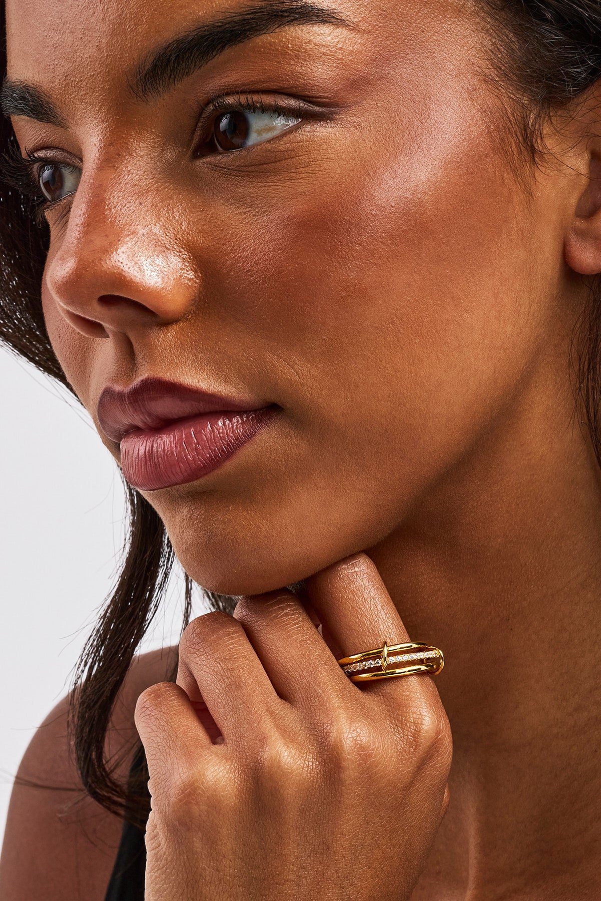 Triple Row Polished & Iced Mix Ring - 8mm - Gold