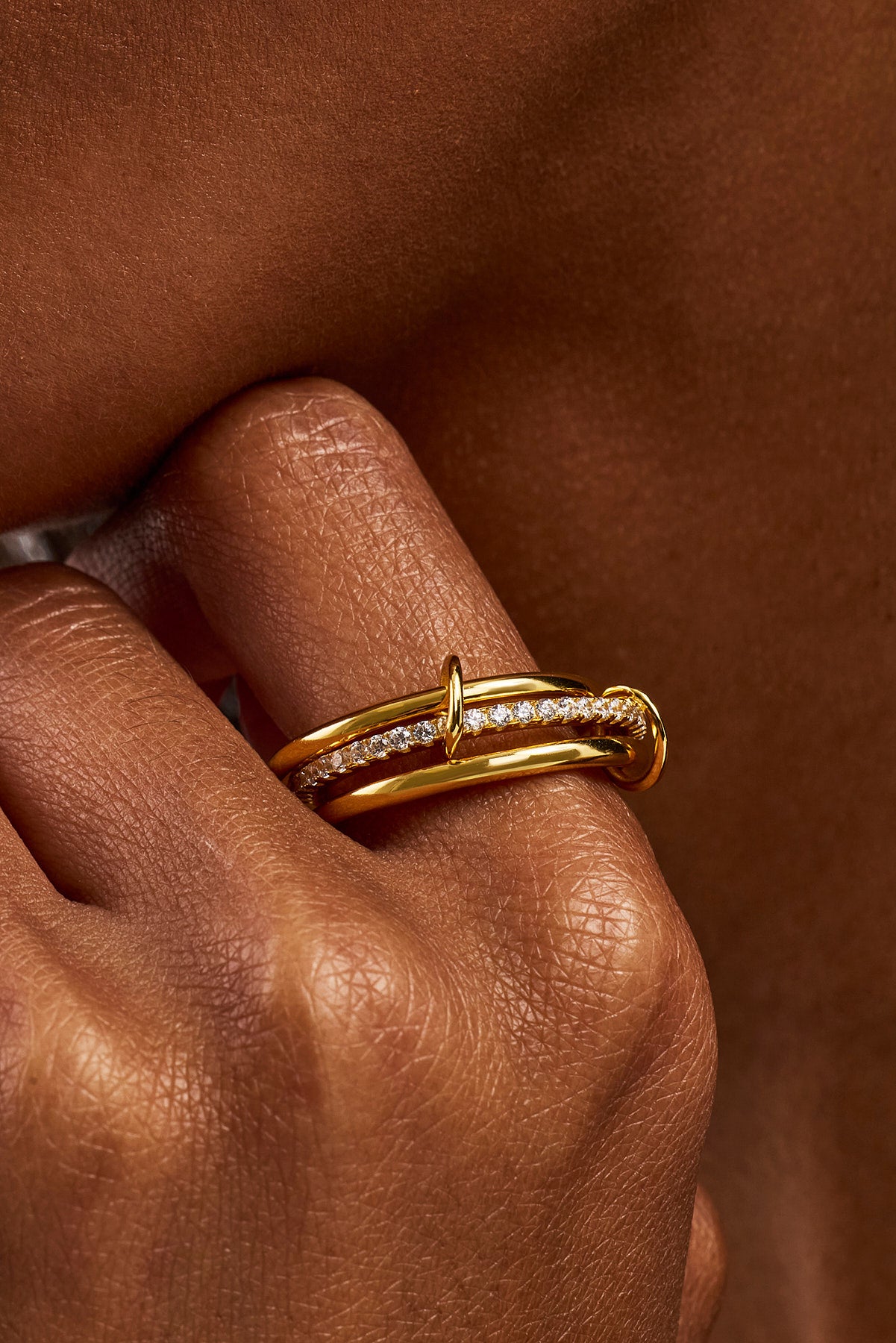 Triple Row Polished & Iced Mix Ring - 8mm - Gold
