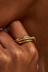 Triple Row Polished & Iced Mix Ring - 8mm - Gold