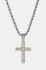 Iced Cross Pendant Rope Necklace - 30mm - White