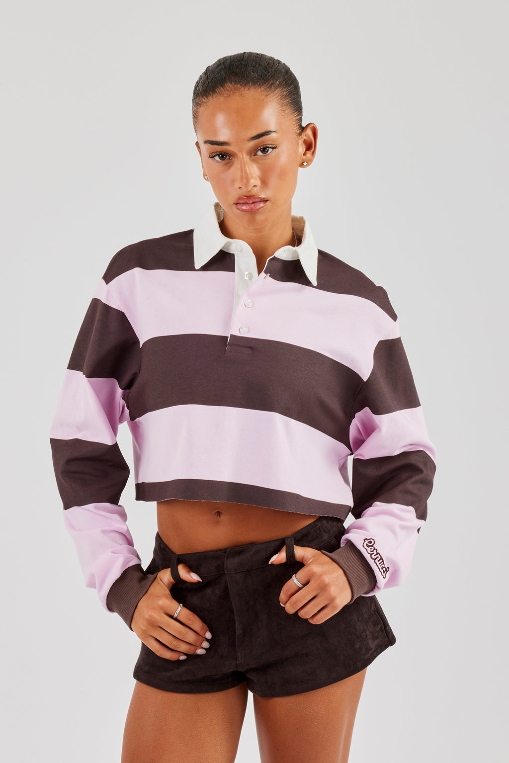 Women's Cropped Striped Rugby Polo Top - Pink | Womens Shirts | Shop ...