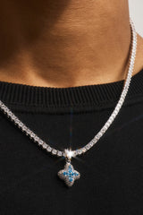 Iced Blue Baguette Motif Infinity Tennis Necklace - 15mm - White