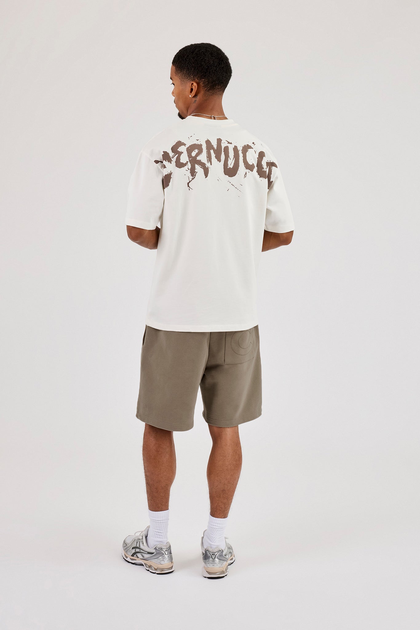 Regular Fit Puff Print T-Shirt & Relaxed Shorts - Taupe