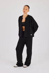 Ribbed Knit Wide Leg Jogger - Black