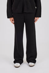 Ribbed Knit Wide Leg Jogger - Black
