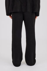 Ribbed Knit Wide Leg Jogger - Black