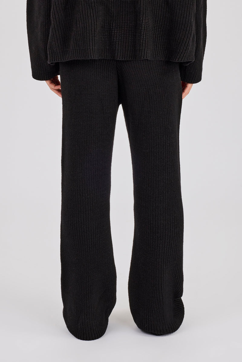 Ribbed Knit Wide Leg Jogger - Black