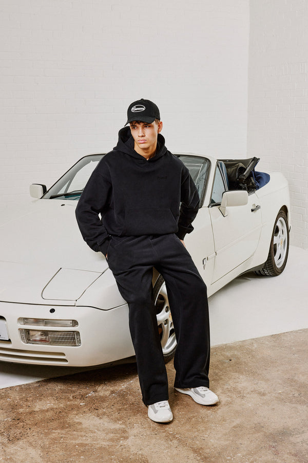 Boxy-Hoodie und lässige Jogginghose – Schwarz